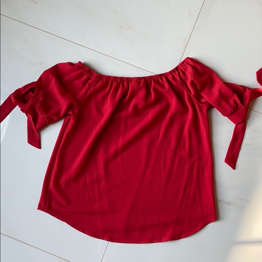 off the shoulder red blouse